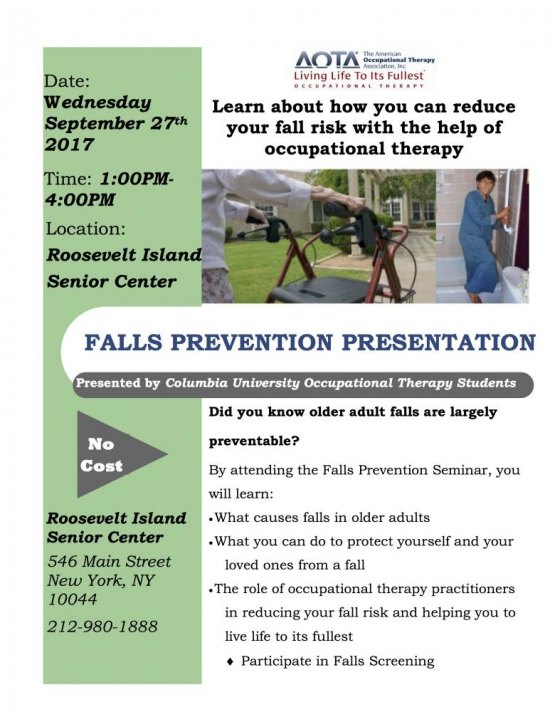 Wednesday, November 1st, How To Prevent Falls, 1:00 to 3:00 P.M., Senior Center, 546 Main Street Wednesday, November 1st, How To Prevent Falls, 1:00 to 3:00 P.M., Senior Center, 546 Main Street
